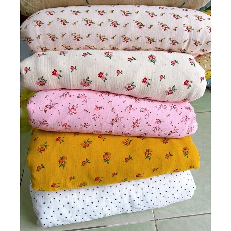Vải xô muslin hoa vintage may quần áo,khăn mặt,khăn tắm