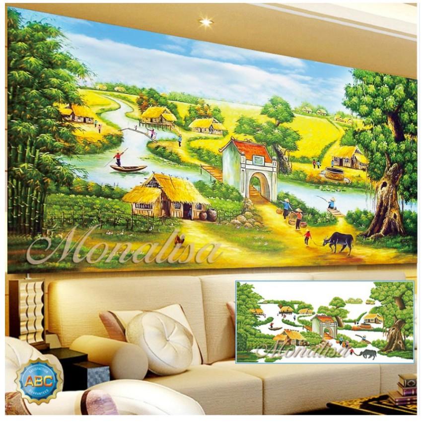 Tranh Đính Đá LÀNG QUÊ THANH BÌNH (ĐÁ ABC CAO CẤP). Kích Thước: 90cm x 53cm - 1m2 x 60cm