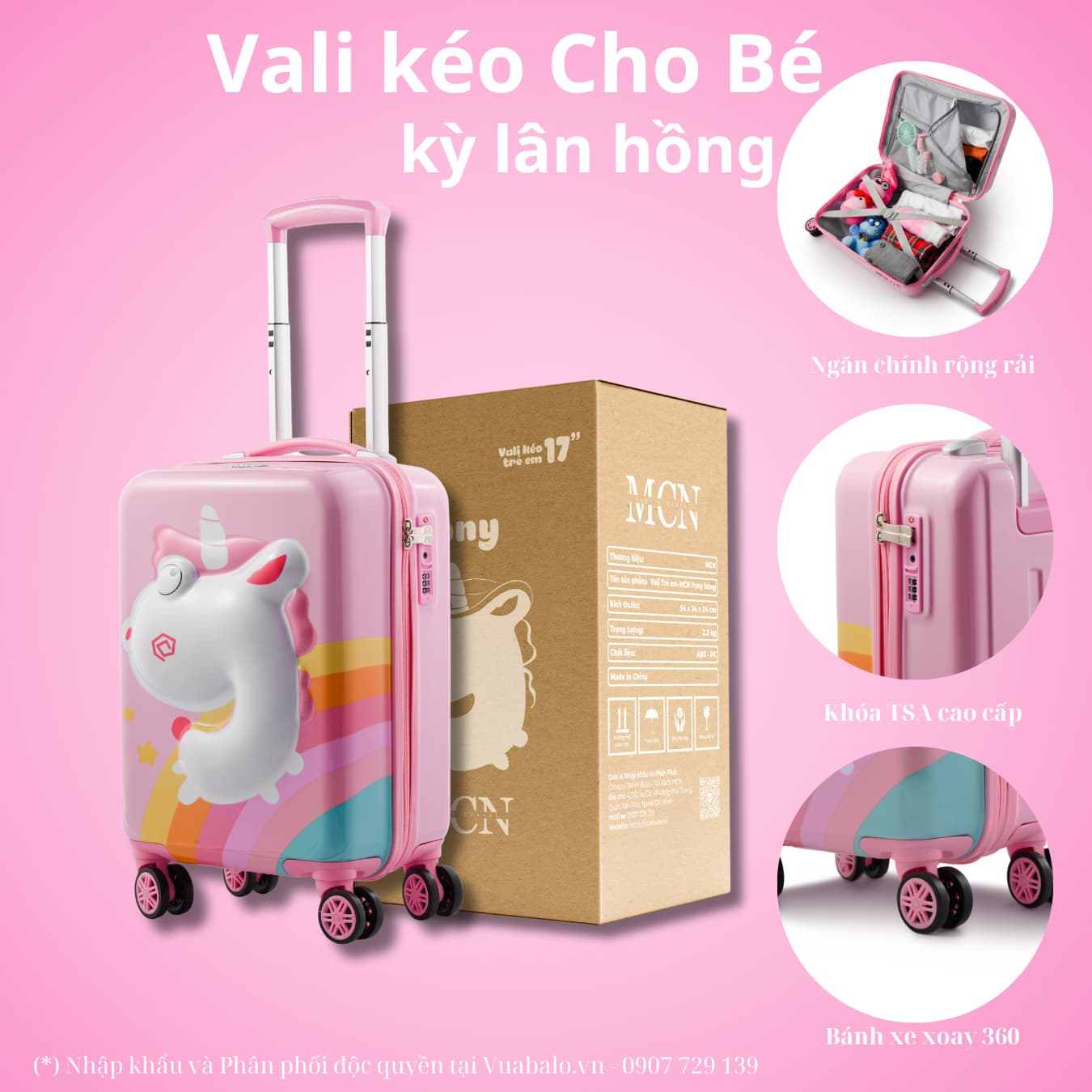 Vali Kéo Nhựa Cho Bé BEDDYBEAR In Hình Dập Nổi 3D Sư Tử Size Xách Tay 17 inch BJX-LV-001-SUTU - Hàng Chính Hãng