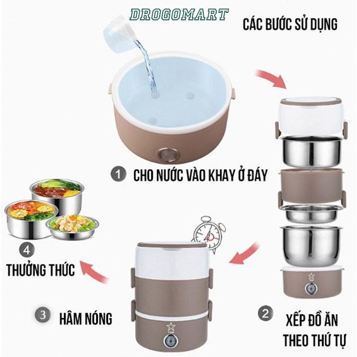 Cặp Lồng Cắm Điện 3 Tầng, Hộp Cơm Hâm Nóng Ruột Inox Cao Cấp Giữ Nóng Thức Ăn Liên Tục- TIỆN LỢI - GỌN NHẸ