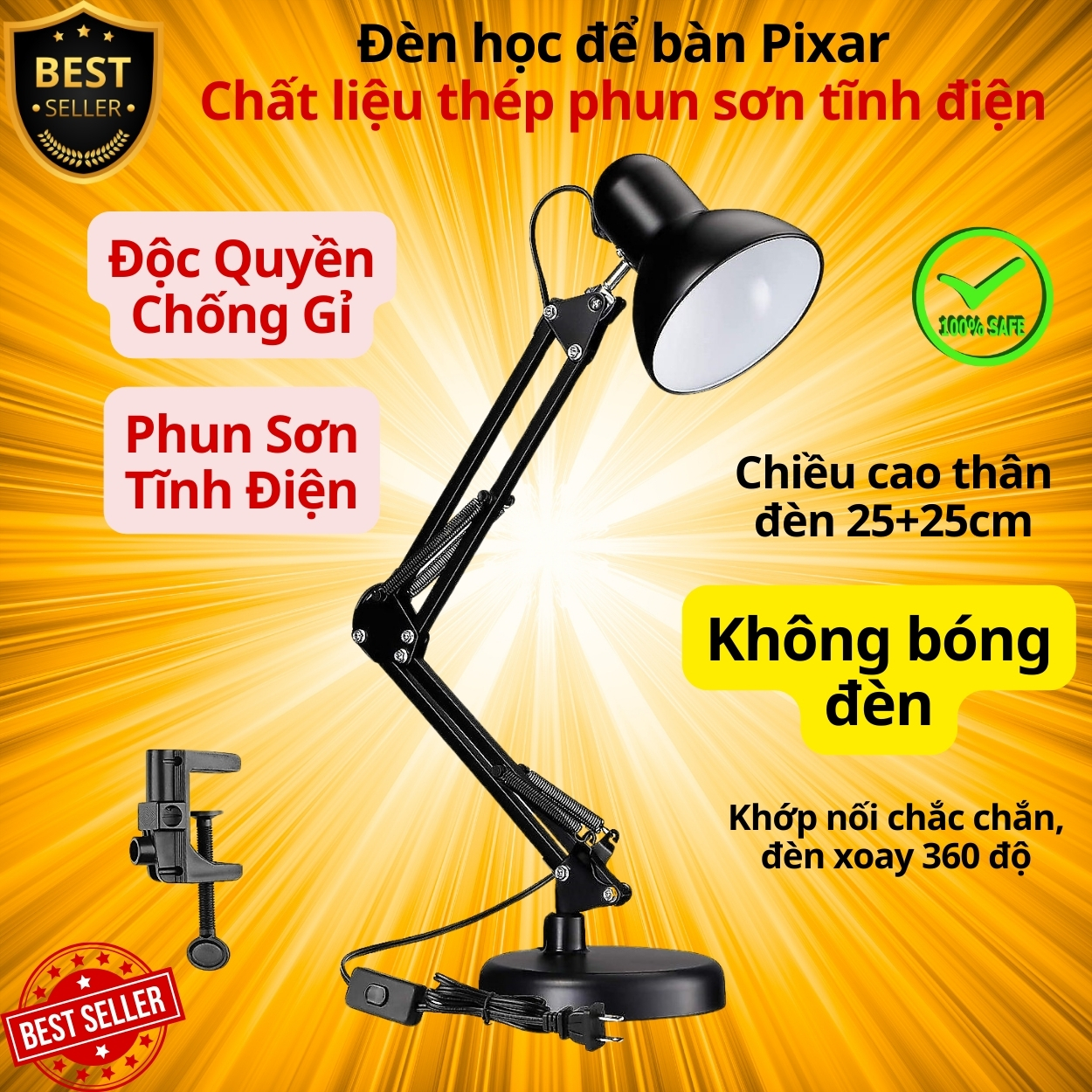 Đèn Pixar, Đèn Học Chống Cận Thị, Đèn Đọc Sách, Đèn Làm Việc Để Bàn Chống Chói Mắt Lóa Mắt Bảo Vệ Mắt - Hàng Chính Hãng