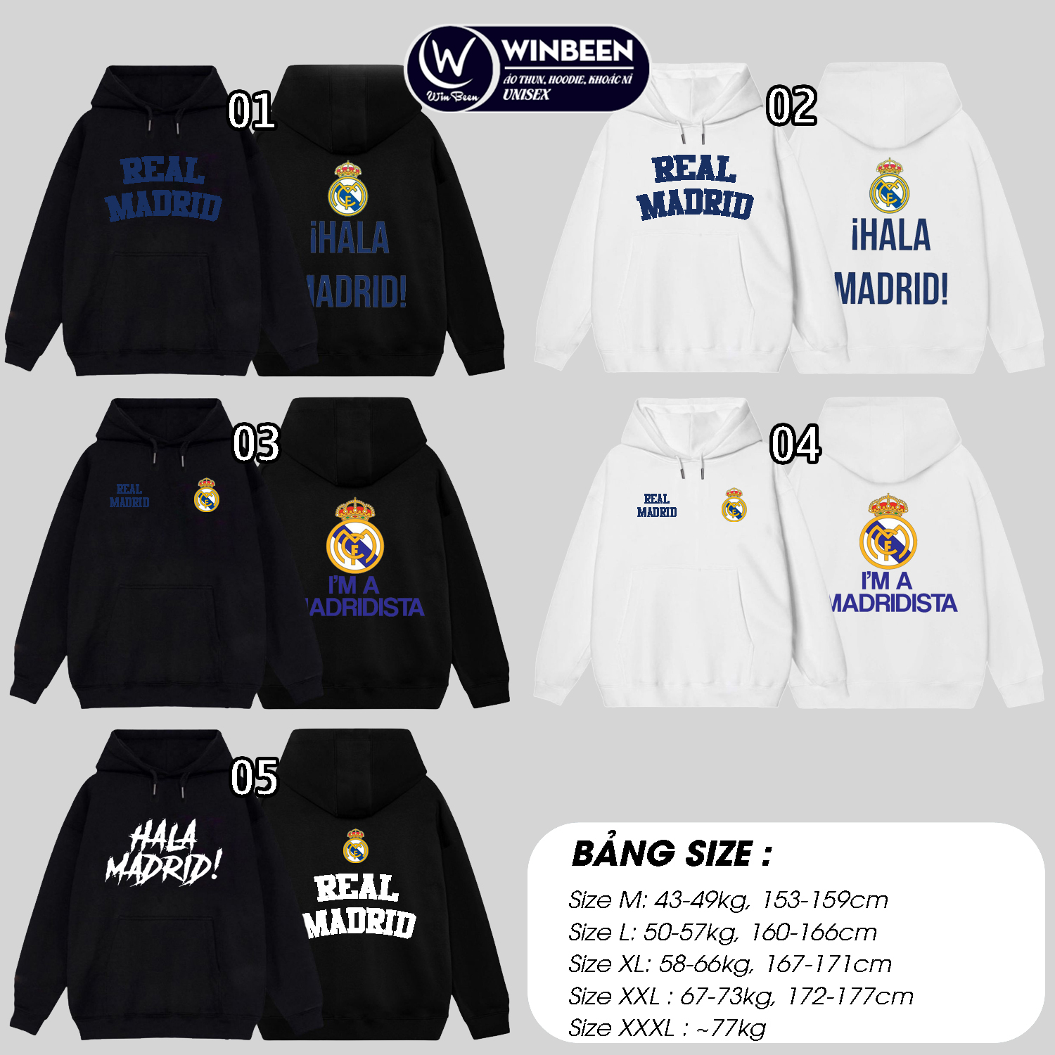 Áo hoodie nỉ in hình CLB Real Madrid, BST 15 mẫu khoác Real mới, hoodie nam nữ chất nỉ bông dày ấm mềm mịn dáng rộng