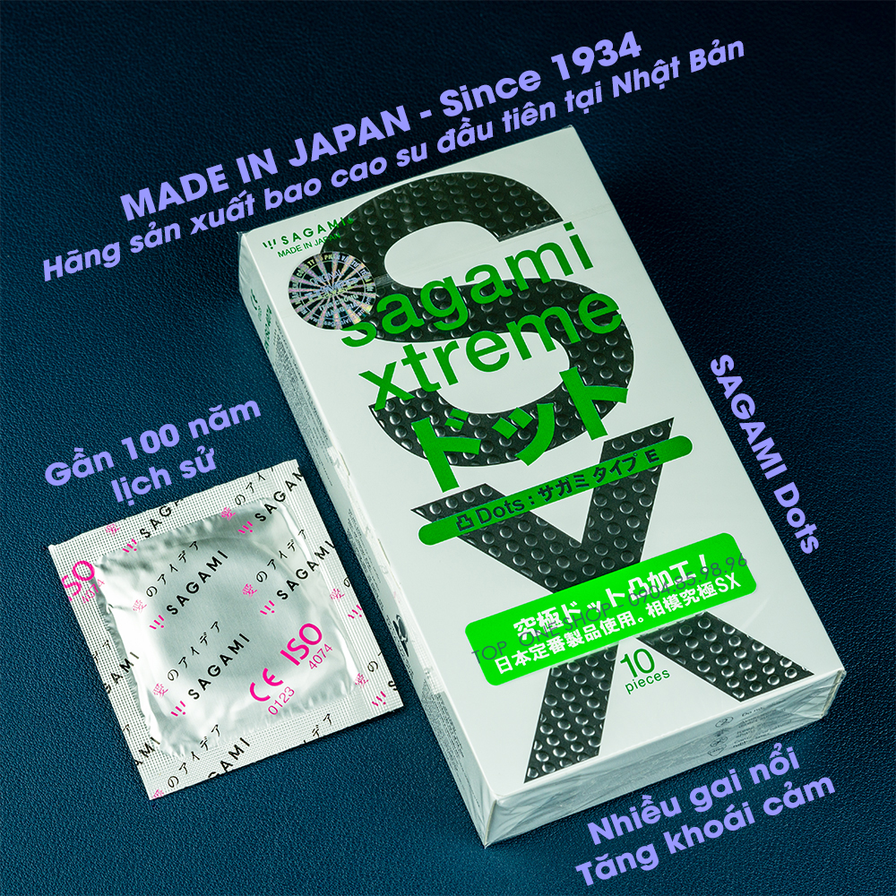Bộ Bao Cao Su Có Gân Và Gai Siêu Mỏng Sagami Extreme White Và Bao Cao Su Siêu Mỏng Co Dãn Sagami Xtreme Feel Up