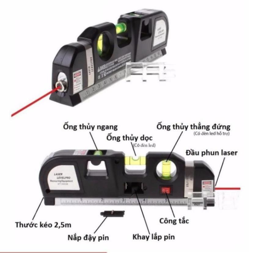 Thước ni vô laser đa năng cân bằng kèm thước kéo 2,5m+ tặng 1 miếng thép đa năng 206418206192