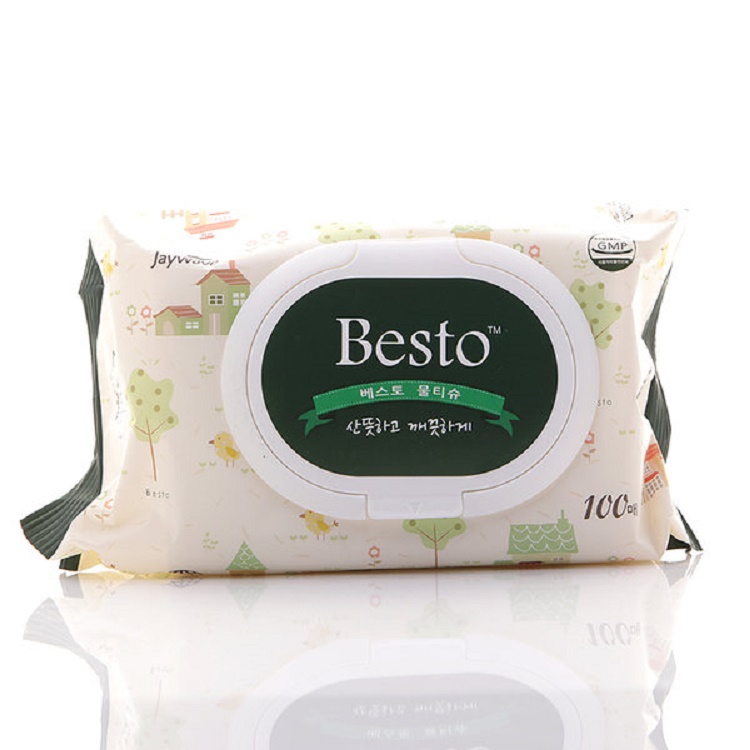 Combo 03 gói khăn giấy ướt Besto 100 tờ nắp nhựa, nhập khẩu Hàn Quốc
