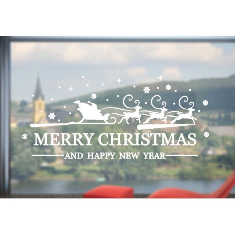 Decal trang trí noel hít tĩnh điện hai mặt không dơ kính Mẫu Đoàn Xe và Chữ