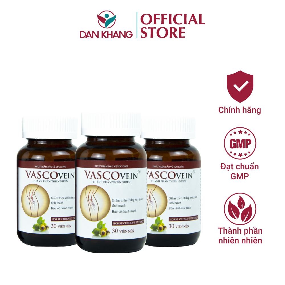 Combo 3 Thực phẩm chức năng Dân Khang Pharma Viên Uống Làm Giảm Và Phòng Ngừa Suy Giãn Tĩnh Mạch Vascovein