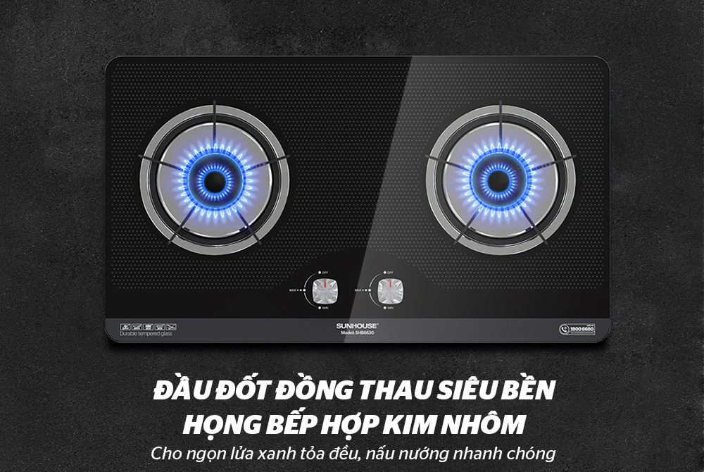 Bếp Gas Âm Kính SUNHOUSE SHB6630 - Hàng Chính Hãng