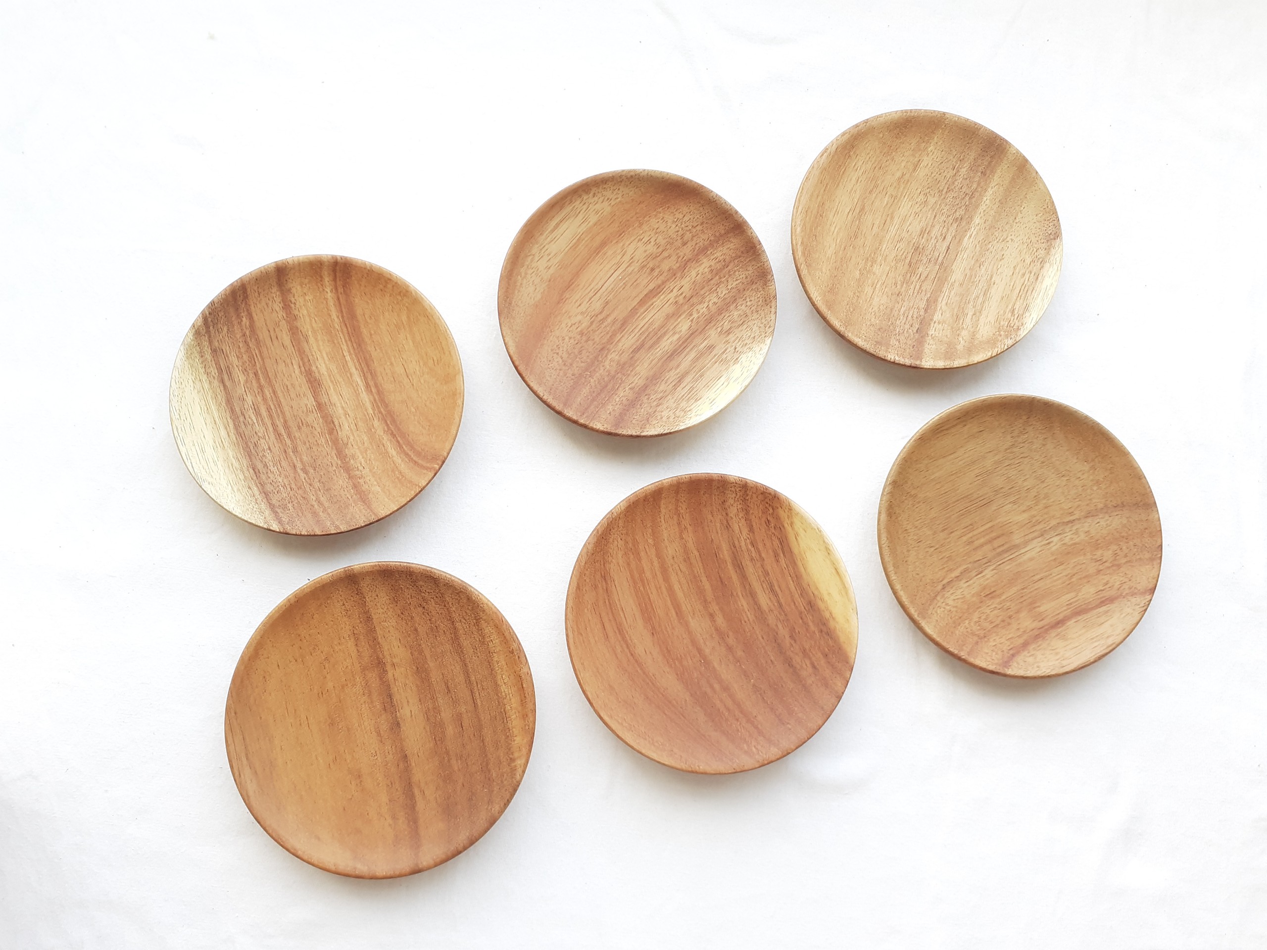Bộ 6 đĩa gỗ KEO tròn nhỏ lót cốc, ly 10 cm