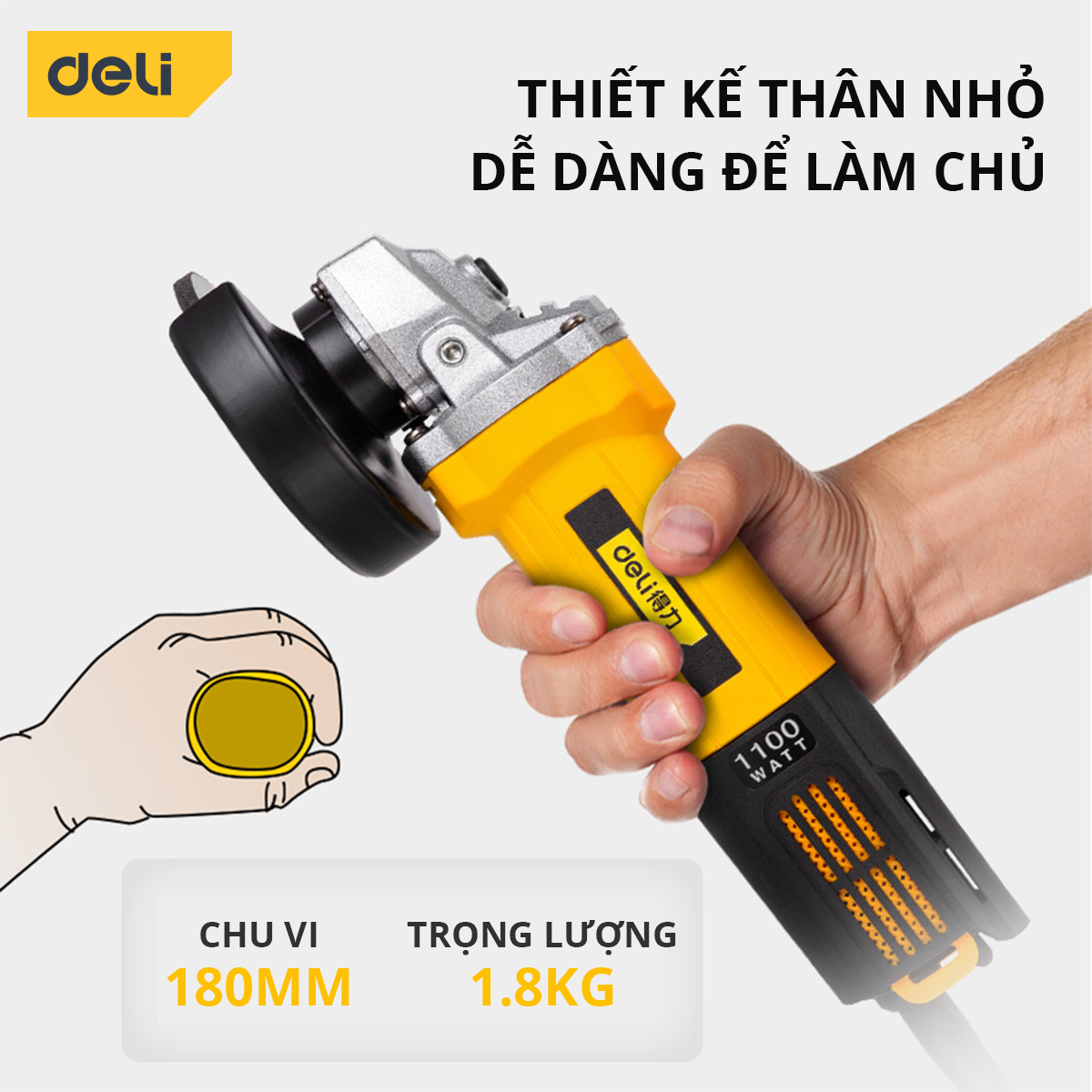 Máy Cắt Cầm Tay Mài Góc Deli Cao Cấp 1100W - Sừ Dụng Với Mọi Chất Liệu - Thiết Kế An Toàn, Tiện Dụng - DL681001