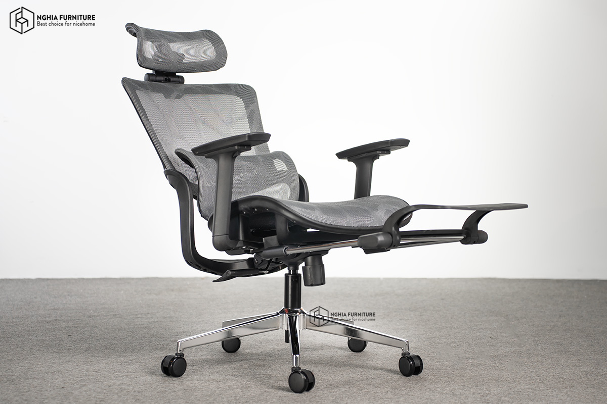 Ghế công thái học Nghiafurniture Mirai - Tối ưu về giá, tối đa tính năng, ngả lưng 140 độ, có gác chân, piston class4