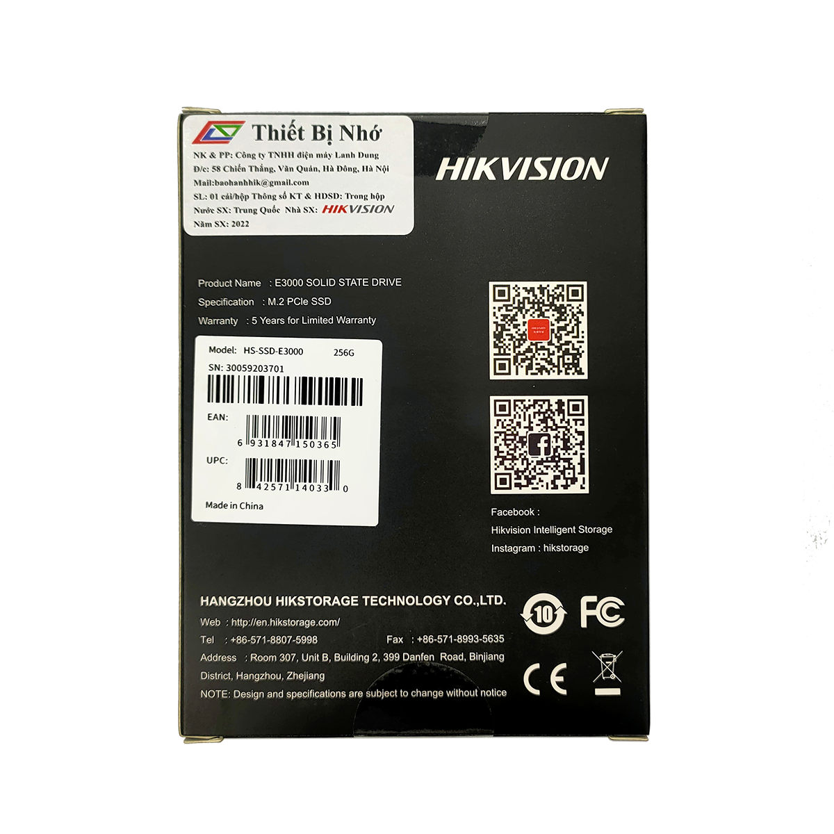 Ổ cứng SSD M.2 Hikvision E3000 256GB NVMe - Hàng chính hãng