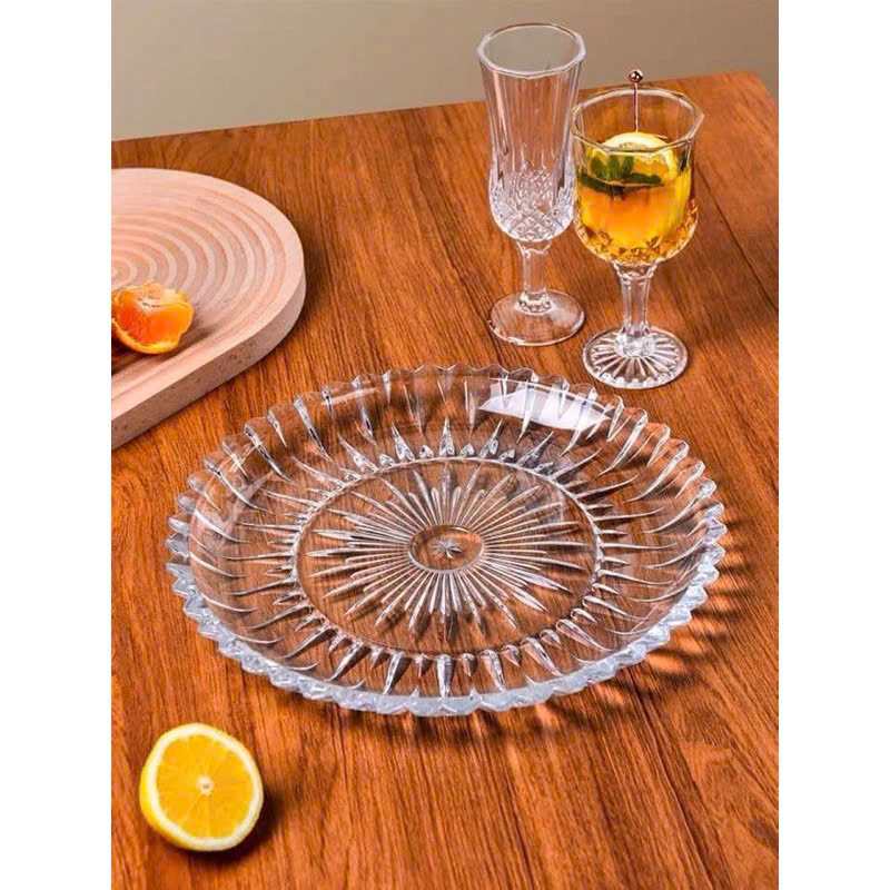 Dĩa Thủy Tinh Sâu Lòng, Đĩa Thuỷ Tinh Cao Cấp Hình Tròn 28.5cm Chưng Trái Cây Vàng Trắng - Hàng Loại 1 Chính Hãng MINIIN