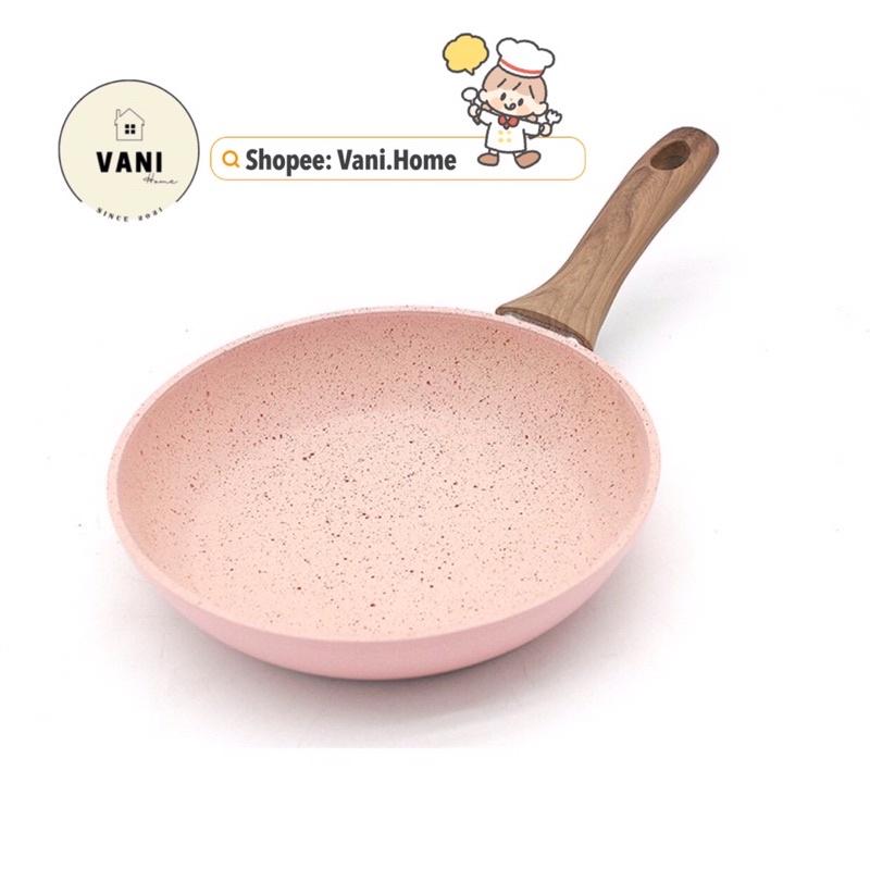 Chảo chống dính cao cấp 16cm đáy từ vân đá hoa cương - Chảo chiên trứng làm trứng cuộn lúa mạch tay cầm gỗ dài size nhỏ