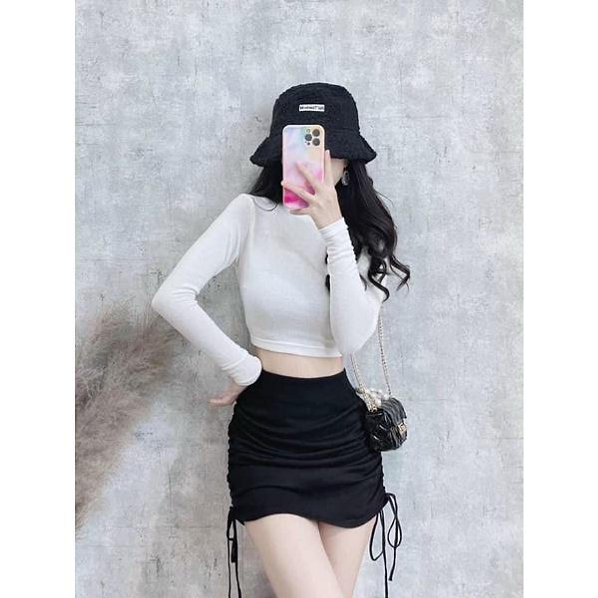 Chân váy ngắn rút dây hai bên hình thật