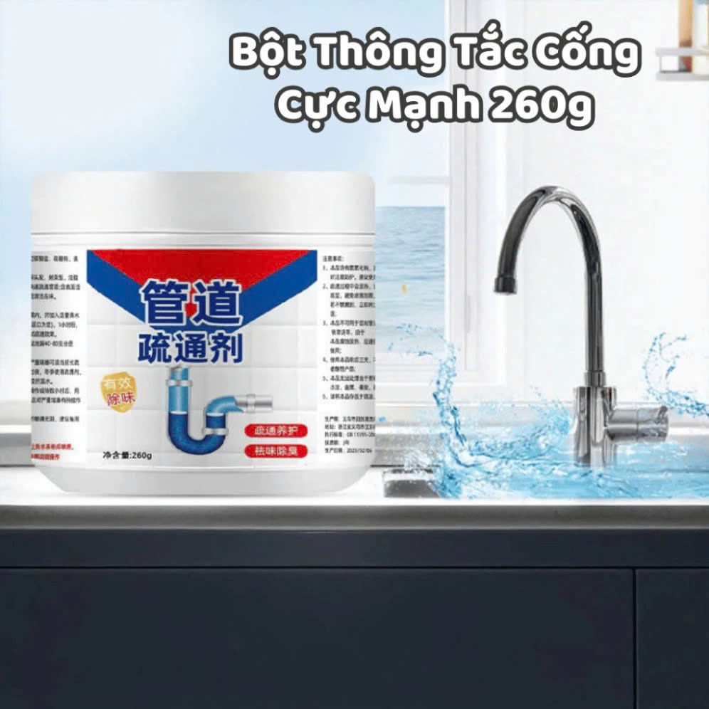 Bột thông cống cực mạnh bột thông bồn cầu, bồn rửa bát, đường ống, chai 260gram