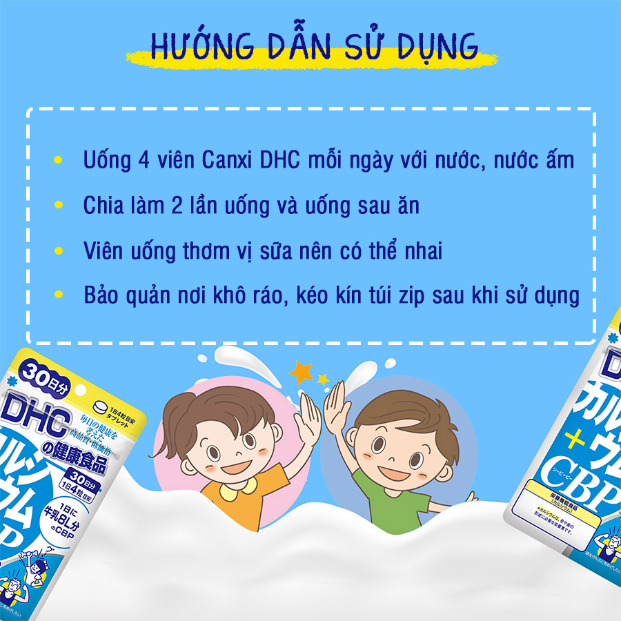 Viên uống bổ sung canxi DHC Nhật Bản Calcium + CBP thực phẩm chức năng giúp xương chắc khỏe, phát triển chiều cao trẻ em JN-DHC-CA