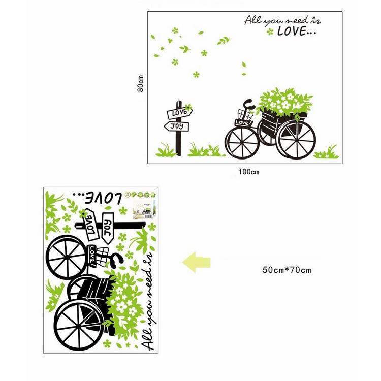 Decal Dán Tường Trang Trí Cây Photo Và Xe Đạp