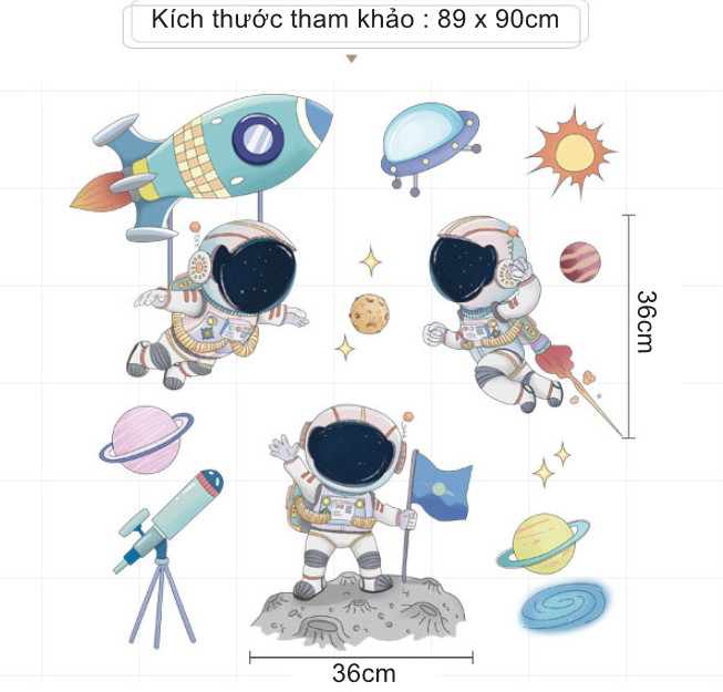 Decal trang trí tường - Những người bạn phi hành gia vui đùa
