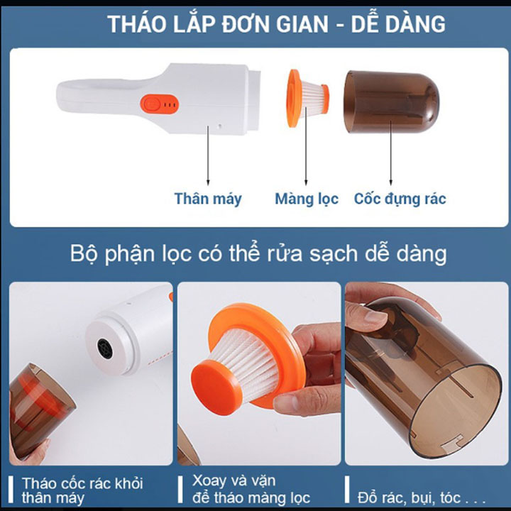 Máy hút bụi tích điện- Thiết kế tay cầm cầm tay, di động và nhỏ gọn để cầm, dễ sử dụng- Công suất 75W