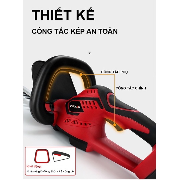Máy cắt tỉa hàng rào, máy tỉa cây cảnh dùng pin Lapusen, chuẩn lõi đồng không chổi than