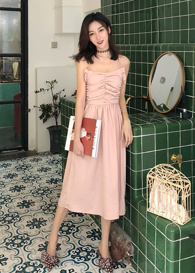 Đầm dây đeo xếp ly chất Hàn - DS4101