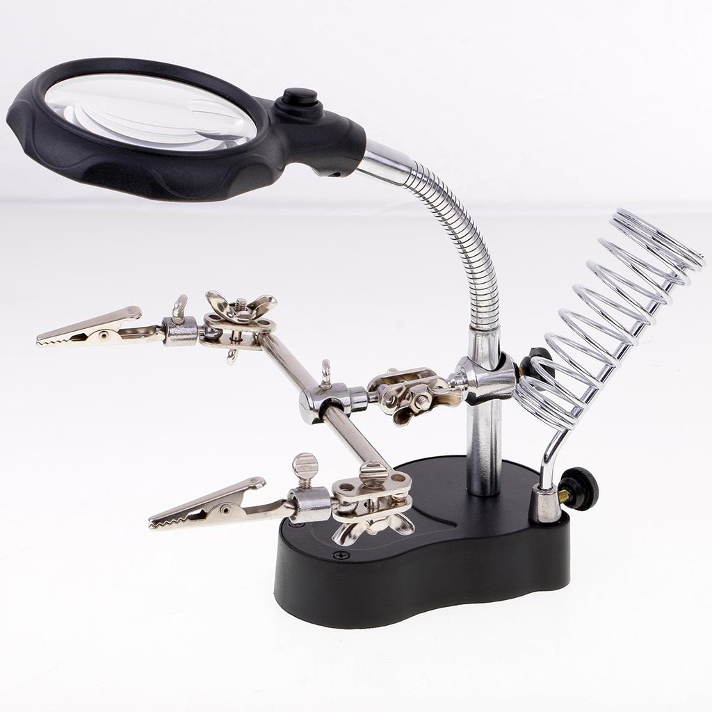 Soldering Holder 3rd Helping Clip 3.5x 12x Magnifying Magnifier w/ LED Light