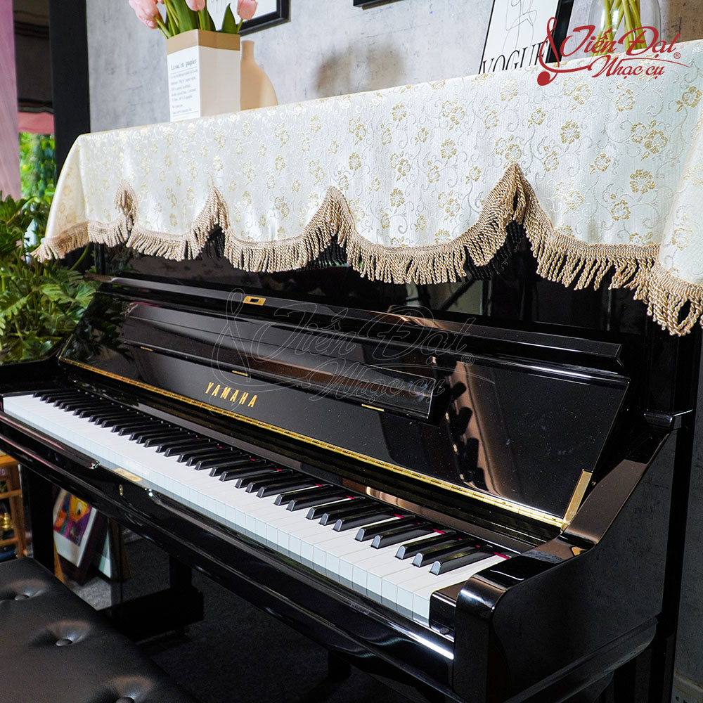 Khăn Phủ Đàn Piano Vàng Kem, Họa Tiết Bông Hoa Ku-034