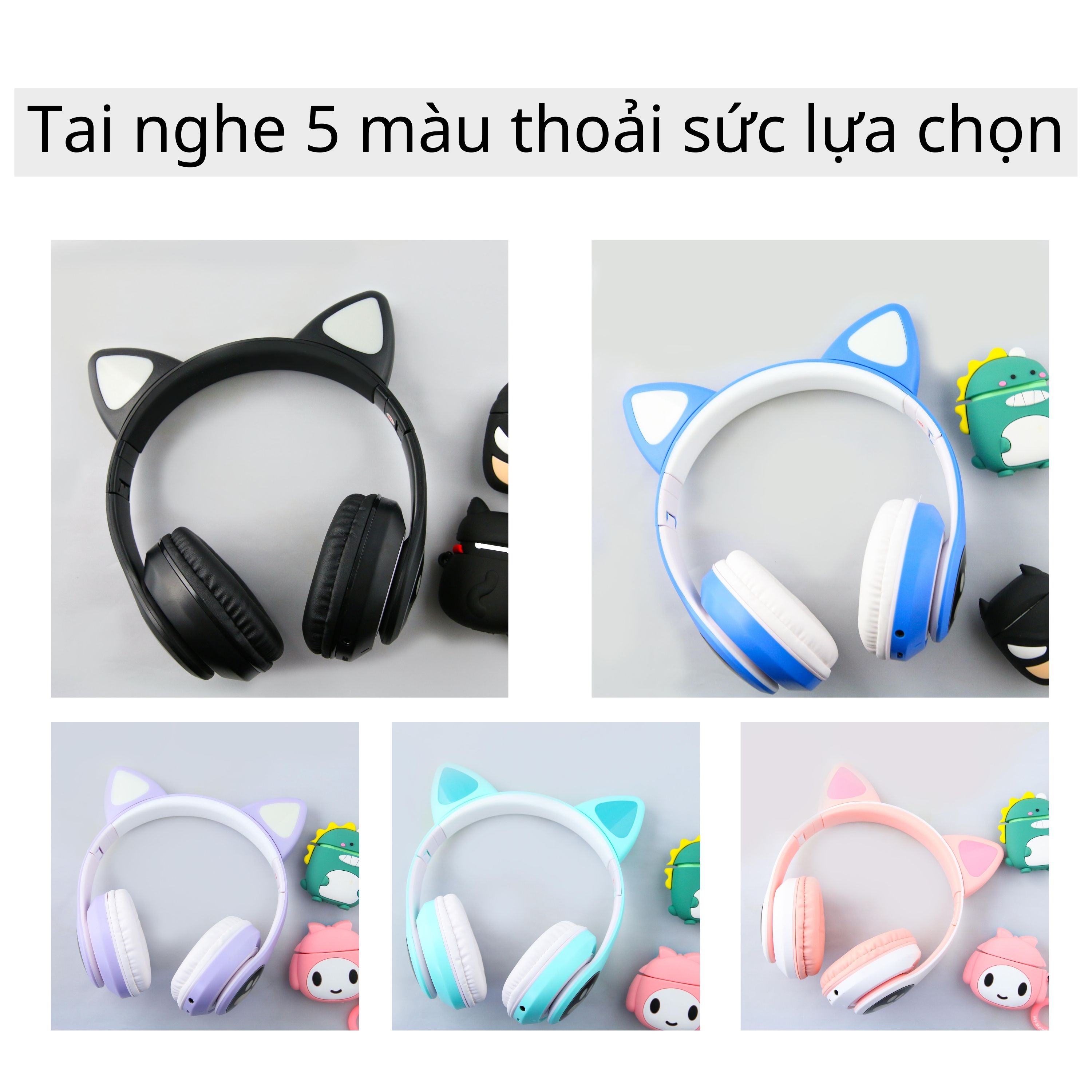 Tai Nghe Mèo Kết Nối Bluetooth Chụp Tai PAGINI HP000028 Headphone Tai Mèo Dễ Thương Có Mic Âm Bass Mạnh Mẽ - Hàng nhập khẩu