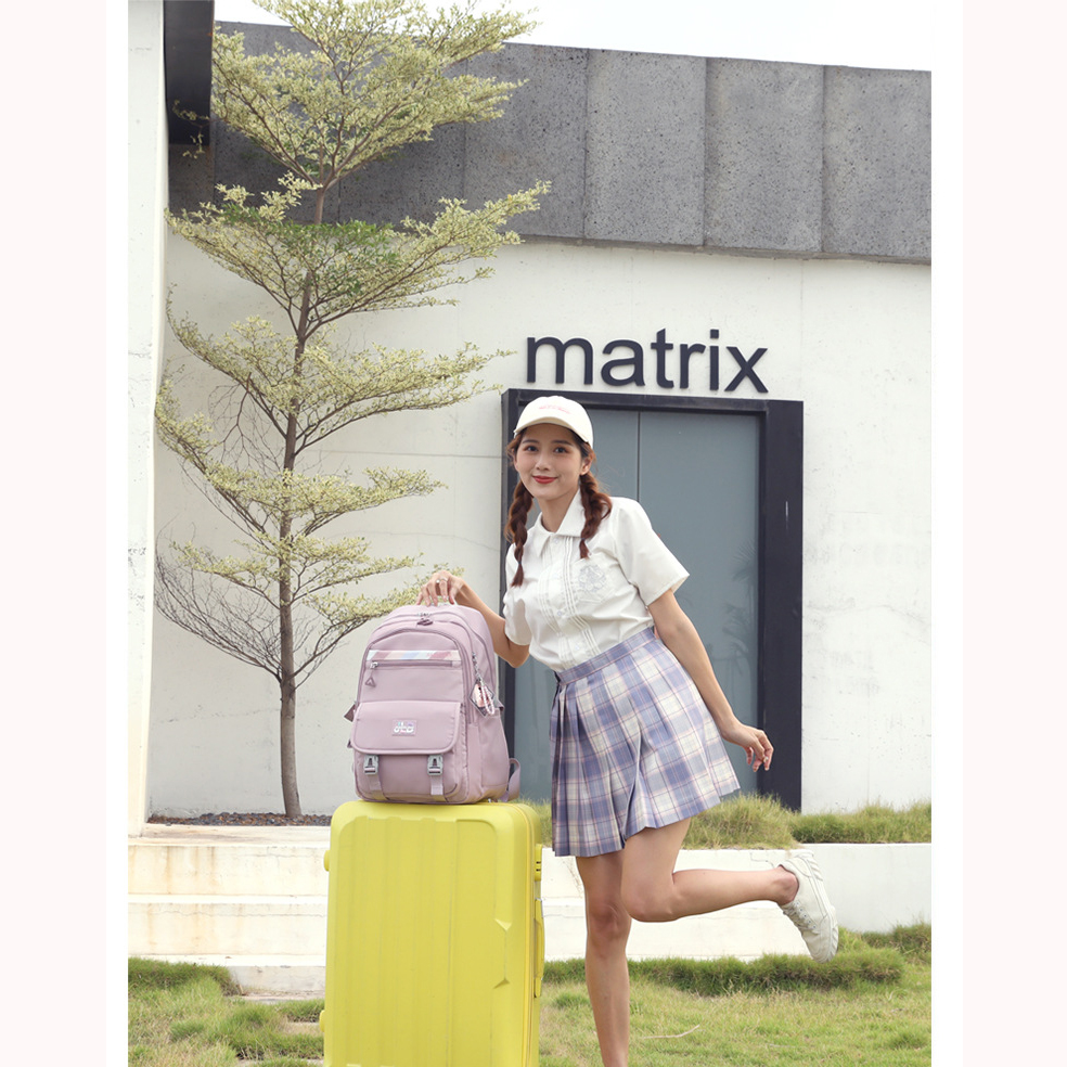 Balo học sinh trung học cho bé gái phong cách Hàn Quốc dày dặn chống tấm nước – BEE GEE HS1026 (Tặng móc khóa dễ thương)