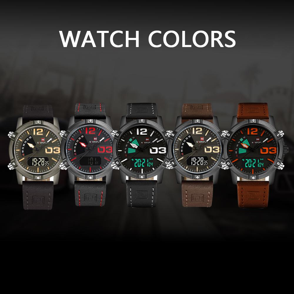 Đồng hồ đeo tay bằng da NAVIFORCE Màn hình kép mới , có đèn nền Chống nước
