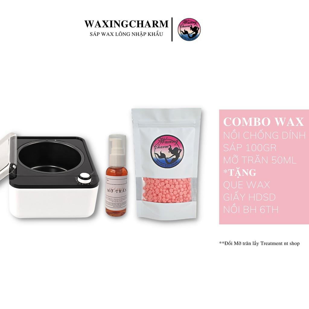 Combo Máy Nấu Sáp Chống Dính 100gr Sáp Wax Lông Nóng Dành Cho Nách, Body, Bikini và 50ml Mỡ Trăn Giúp Tẩy Lông Triệt Lôn