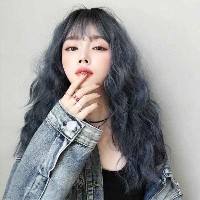 Tóc giả xoăn xù sóng nguyên đầu lửng xù sóng xám xanh