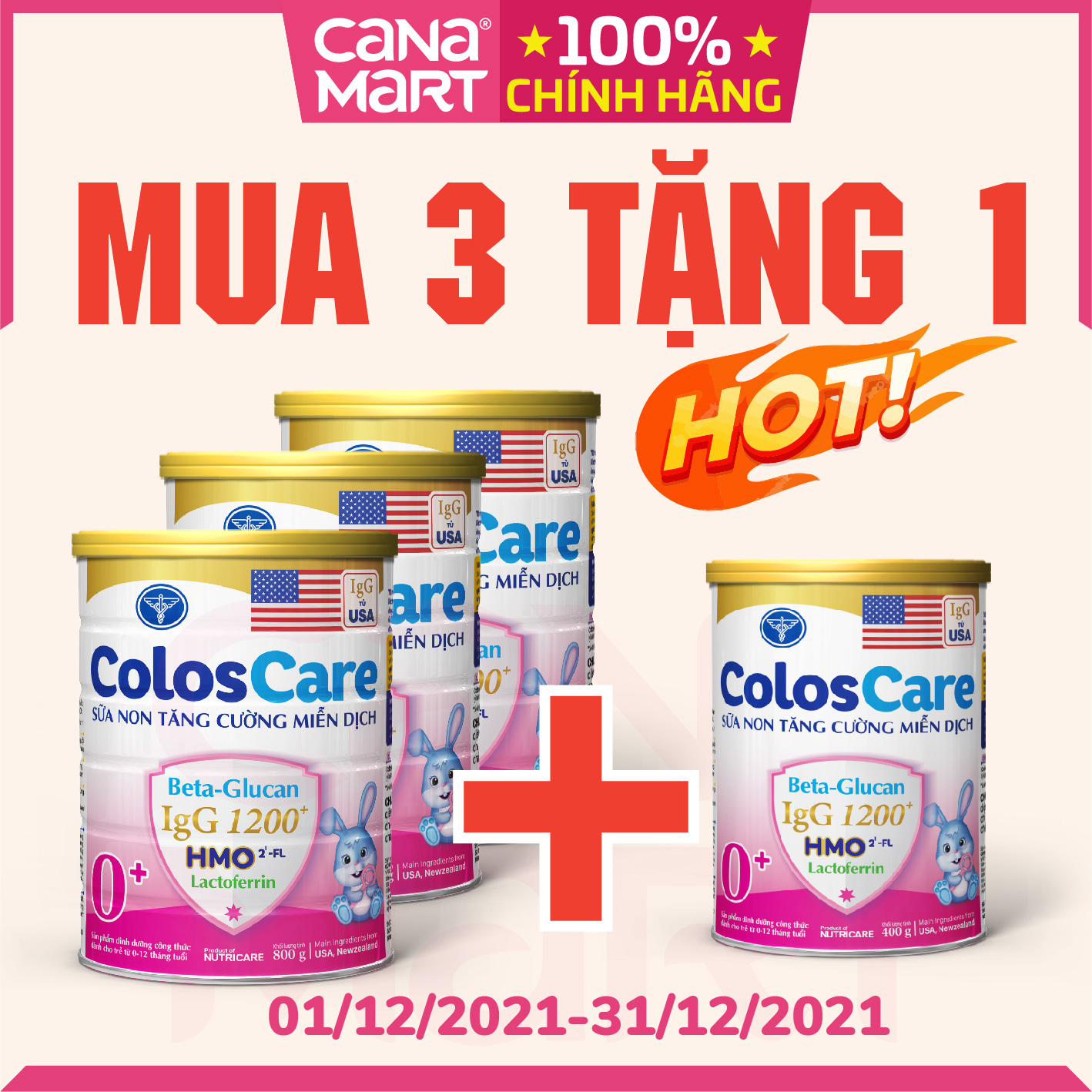 Sữa non Nutricare ColosCare 0+ hỗ trợ tiêu hóa, tăng cường hệ miễn dịch