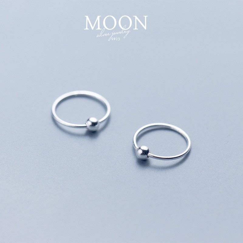 Khuyên tai bạc Moonsilver, bông tai tròn mix 1 bi cố định basic
