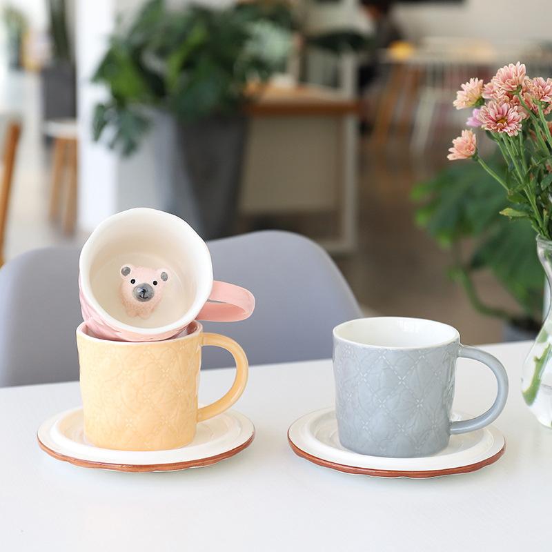 Cốc sứ trắng có tượng chó shiba bên trong , Cốc sứ cute, Quà lưu niệm, 280ml