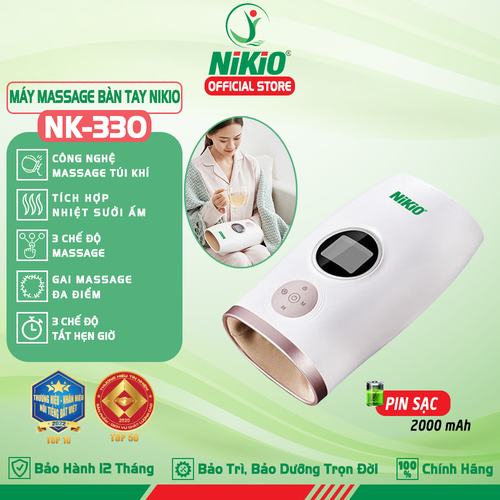 Máy massage bàn tay pin sạc Nikio NK-330 - Không dây hoạt động điện áp suất không khí và nén nhiệt