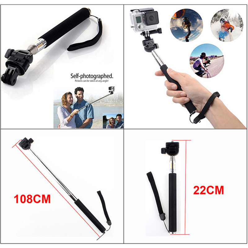 Bộ Phụ Kiện Camera gậy selfire, đai đeo ngực, đai đeo đầu, kẹp mũ, túi cho camera thể thao, camera hành trình SJCAN, GoPro, Eken