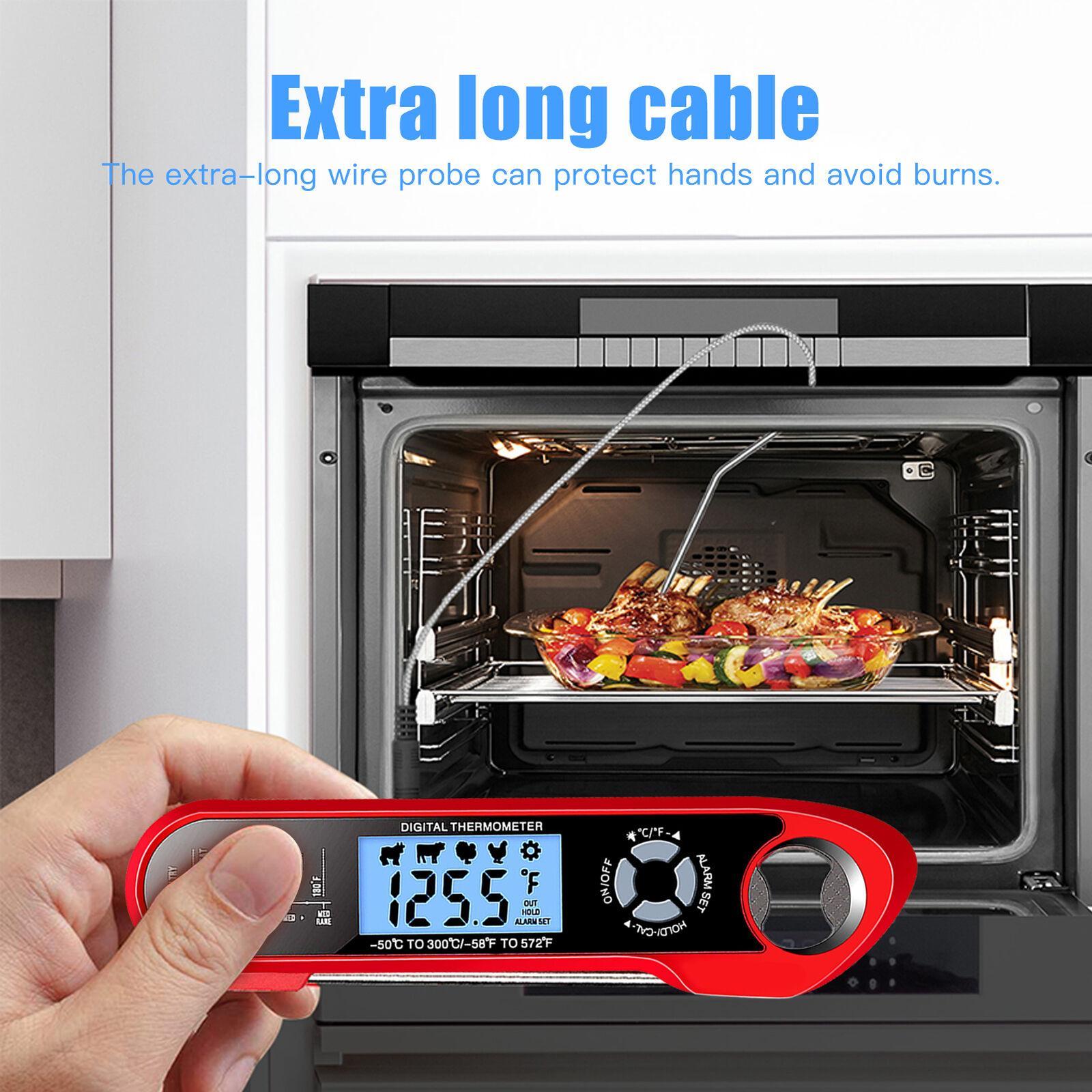Instant Read Meat Thermometer for Cooking Foldable Food BBQ Digital Thermometer with Backlight & Calibration