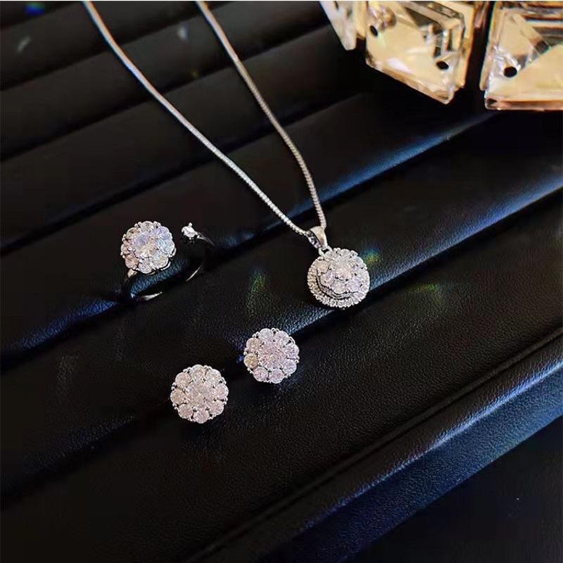 Set bộ trang sức nữ titan không đen mặt ngọc xoay dây chuyền bông tai nhẫn nữ đẹp