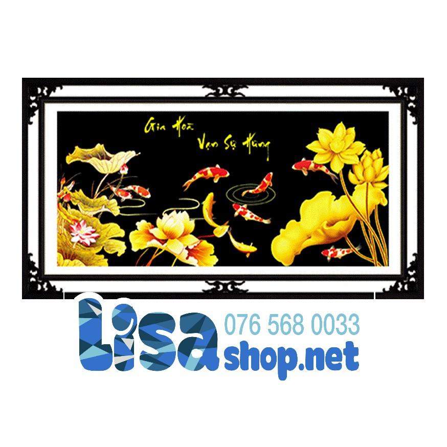 Tranh thêu chữ thập cá GIA HÒA VẠN SỰ HƯNG 3d 89x43cm chưa thêu LV3126 LP5047