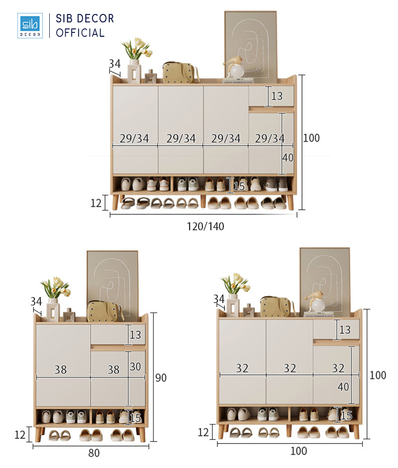 Tủ Giày Gỗ Nhiều Ngăn Đa Năng Thương Hiệu SIB Decor Màu Đen Phối Xám