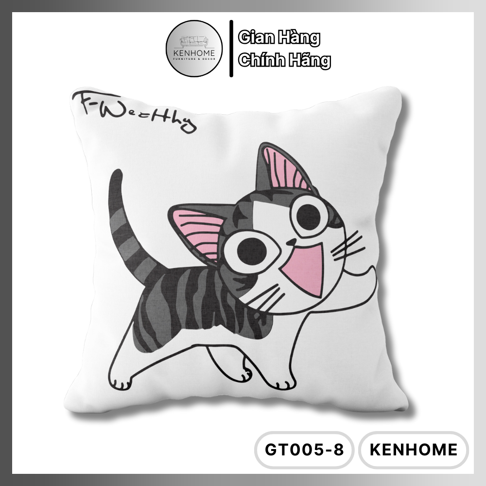 Gối Sofa Họa Tiết Hình Mèo Cute - Gối Tựa Lưng Sofa Trang Trí Nhà Cửa Đơn Giản Và Dễ Thương - Vải Bố Cao Cấp - Kích Thước 45x45cm