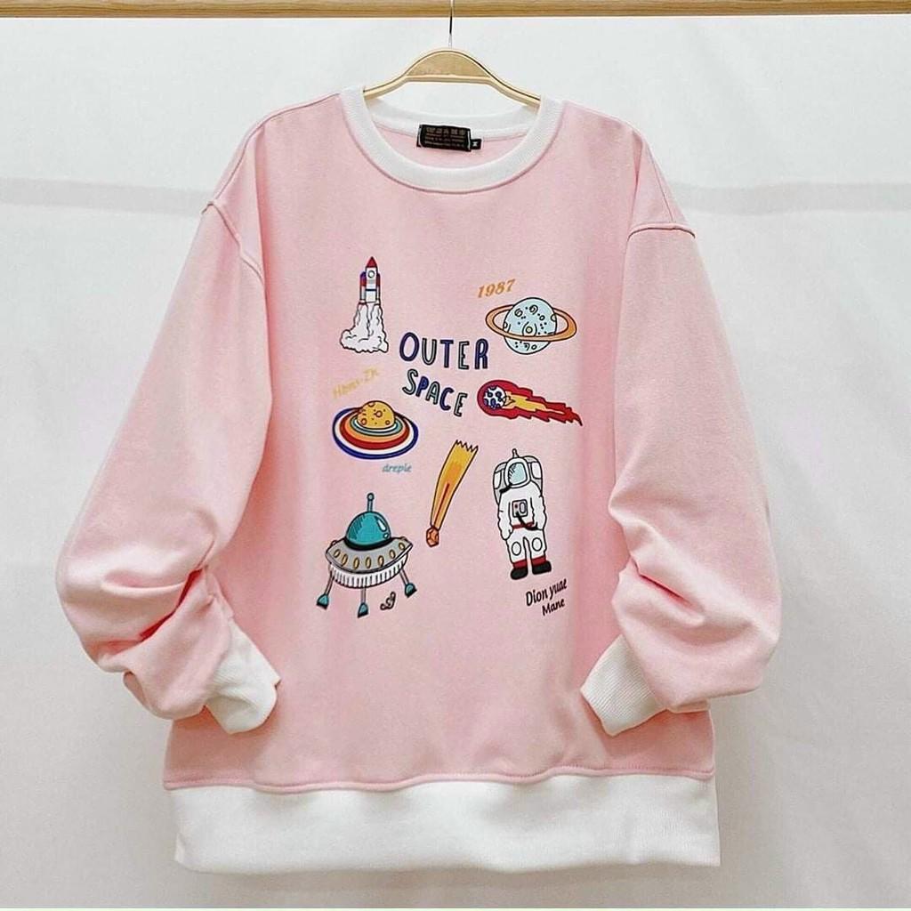 Áo khoác nỉ dành cho nam cho nữ và cặp đôi kiểu Sweater không mũ , form rộng unisex hình tàu vũ trụ có 3 màu