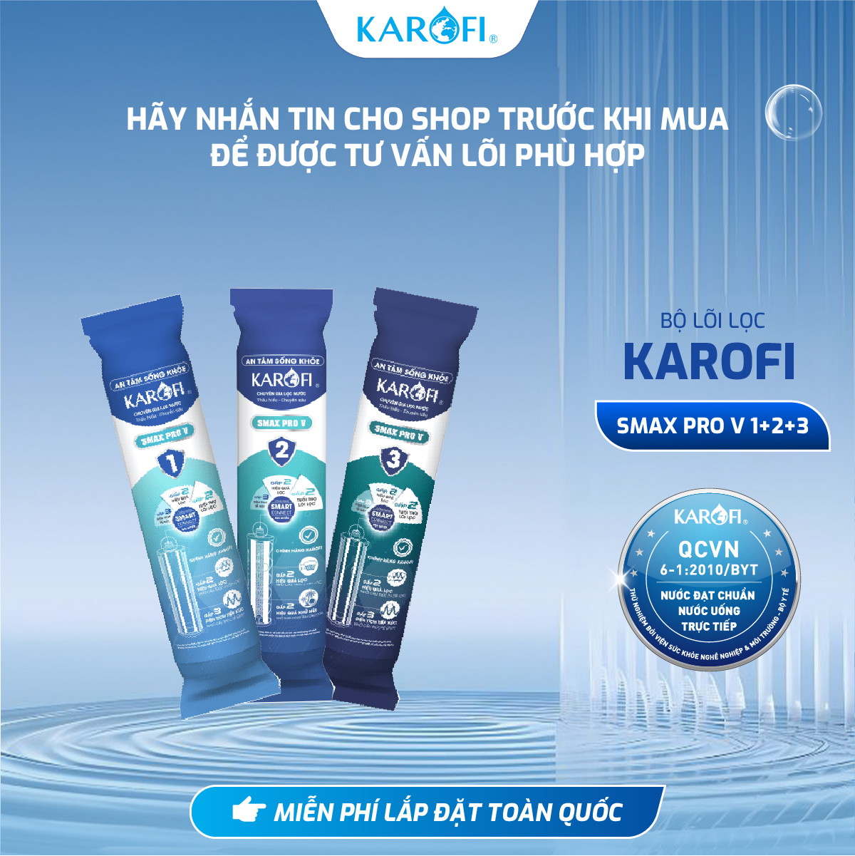 Bộ 3 lõi lọc Smax Pro V KAROFI Hàng chính hãng - Phù hợp cho các thế hệ lõi lọc