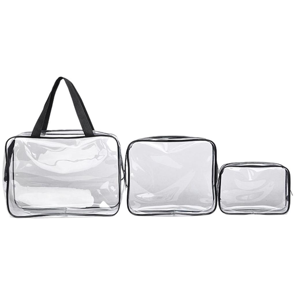 3x Portable Clear Makeup Bag Zipper Waterproof Cosmetics Bag Transparent Travel Storage Carry Pouch PVC Zippered Toiletry Bag Organizers with Handle
