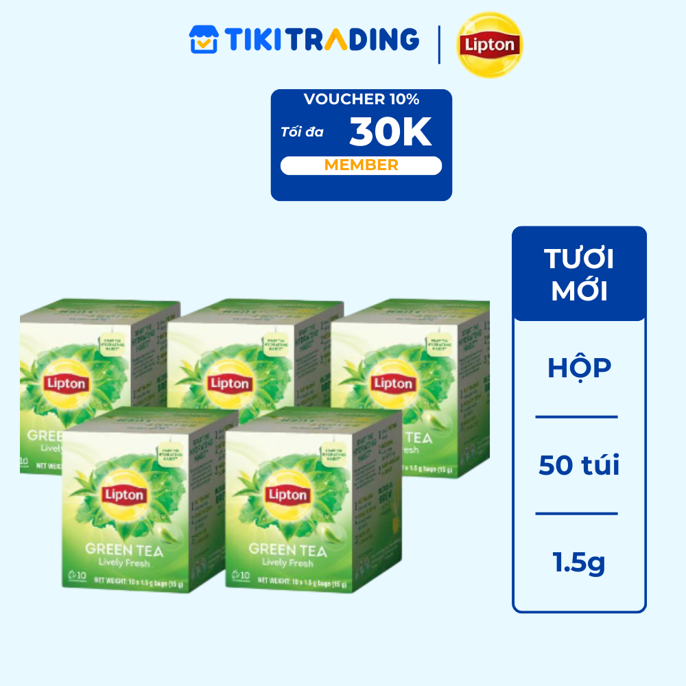 Combo 3 Lipton Trà Xanh Tươi Mới Hộp 1.5g x 50 túi