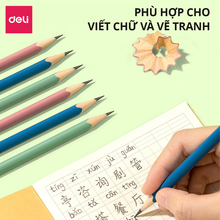Hộp 10 Bút Chì 2B Paste Deli - Chì Đen Viết Mượt Dễ Tẩy Xóa Văn Phòng Học Sinh Tập Ghi Viết Vẽ Tranh Làm Bài Kiểm Tra