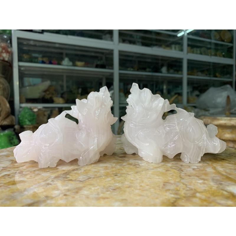 Cặp Tỳ Hưu Chiêu Tài Lộc Đá Ngọc Hồng - ngang 10cm