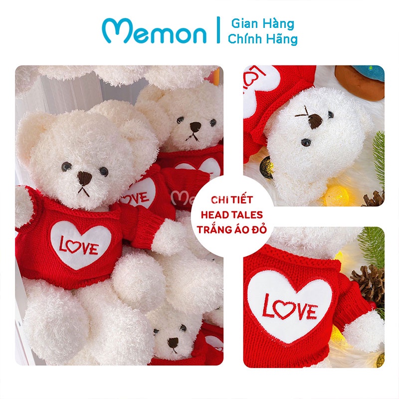 Gấu Bông Teddy Head Tales Trắng Áo Đỏ Chữ Love Cao Cấp Memon